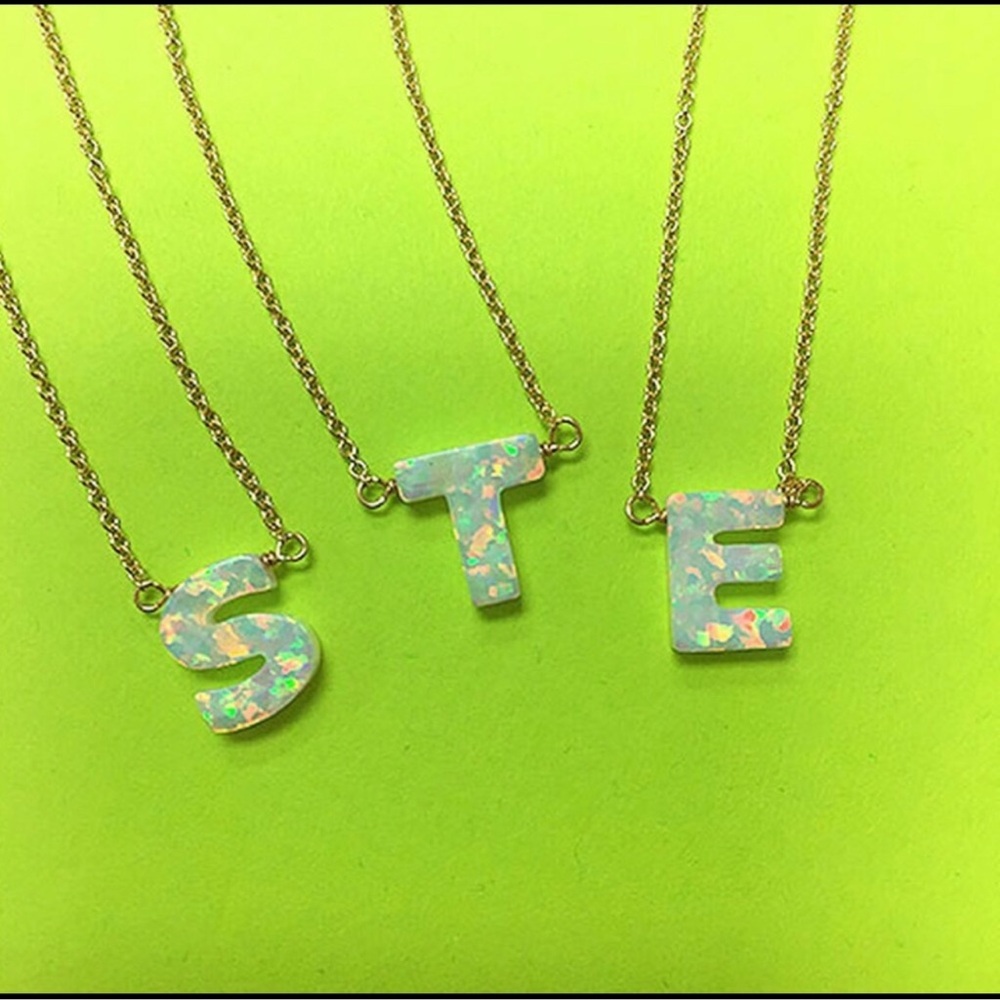 White Opal Initial Necklace-Boutique-NWT